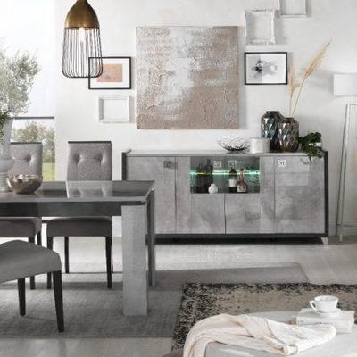 Hilton Italian Grey Gloss 4 Door Sideboard with Interior LED Light