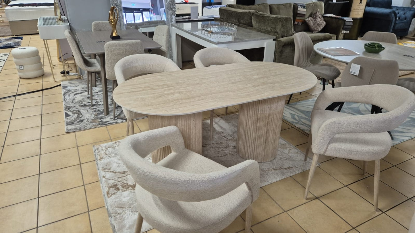 Oslo Beige Sintered Stone Dining Table 2.0 Plus Four Chairs