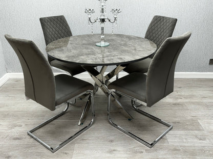 Tokyo Grey Stone Effect Glass Round Dining Table & 4 Chairs