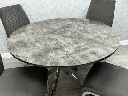 Tokyo Grey Stone Effect Glass Round Dining Table & 4 Chairs