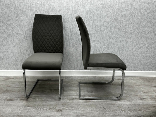 Tokyo Grey Velvet Fabric Quilted Dining Chair