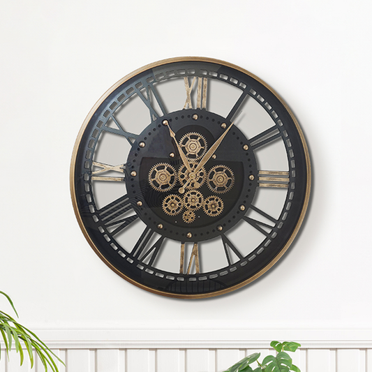 Round 60cm Gears Wall Clock with Roman Numerals