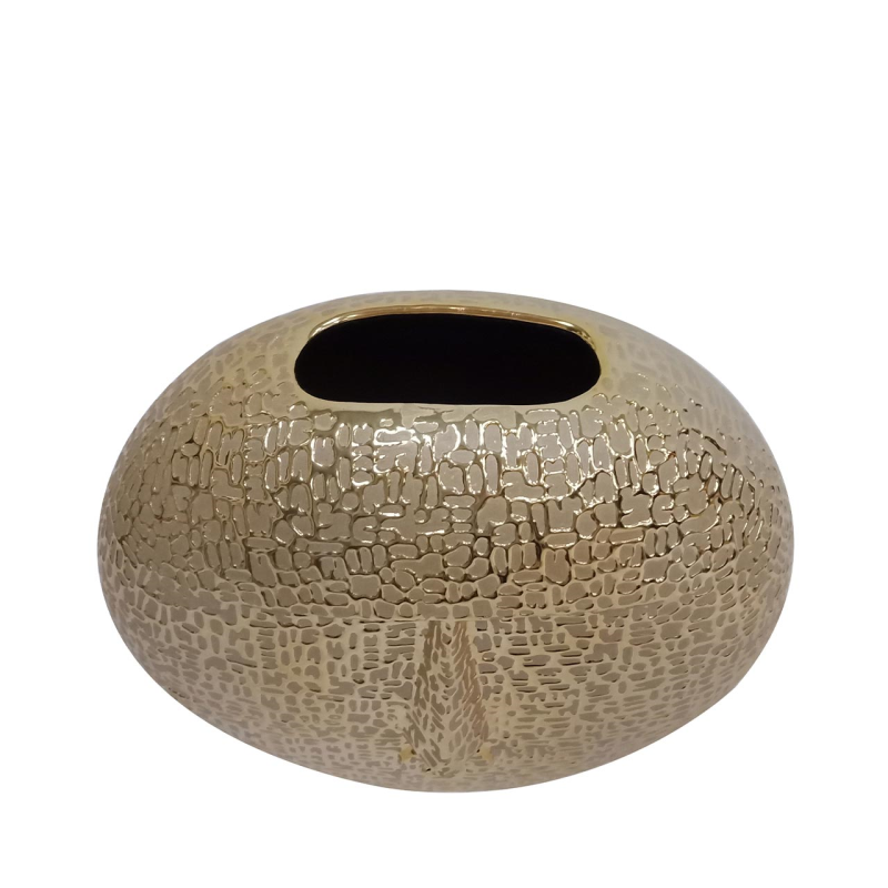 Gold Textured Round Face Ceramic Vase