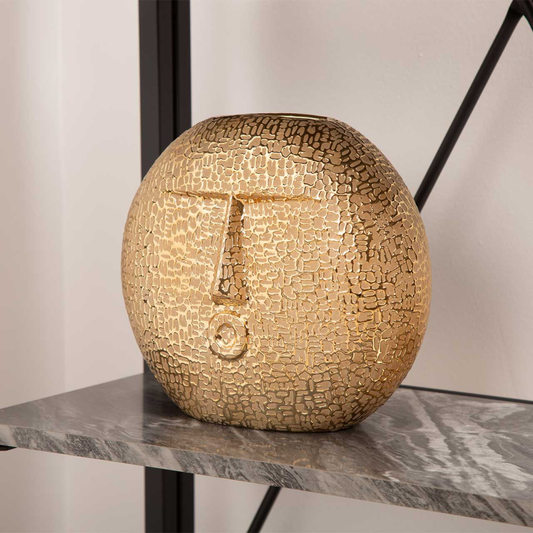 Gold Textured Round Face Ceramic Vase
