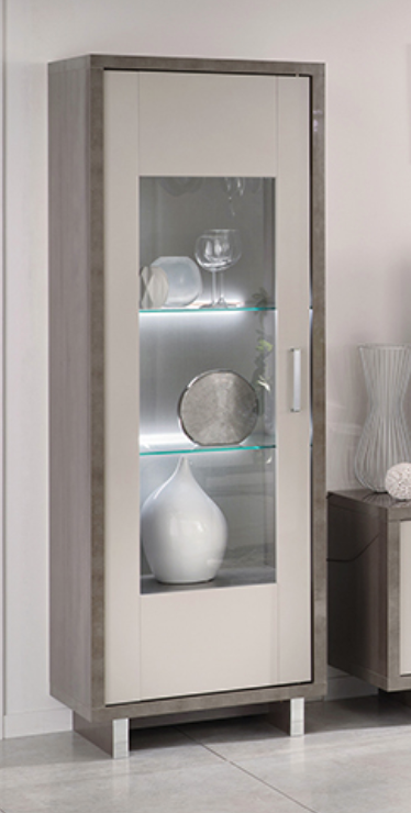 Royal Italian Grey 1 Door Glass Cabinet with Interior LED Light