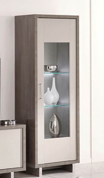 Royal Italian Grey 1 Door Glass Cabinet with Interior LED Light