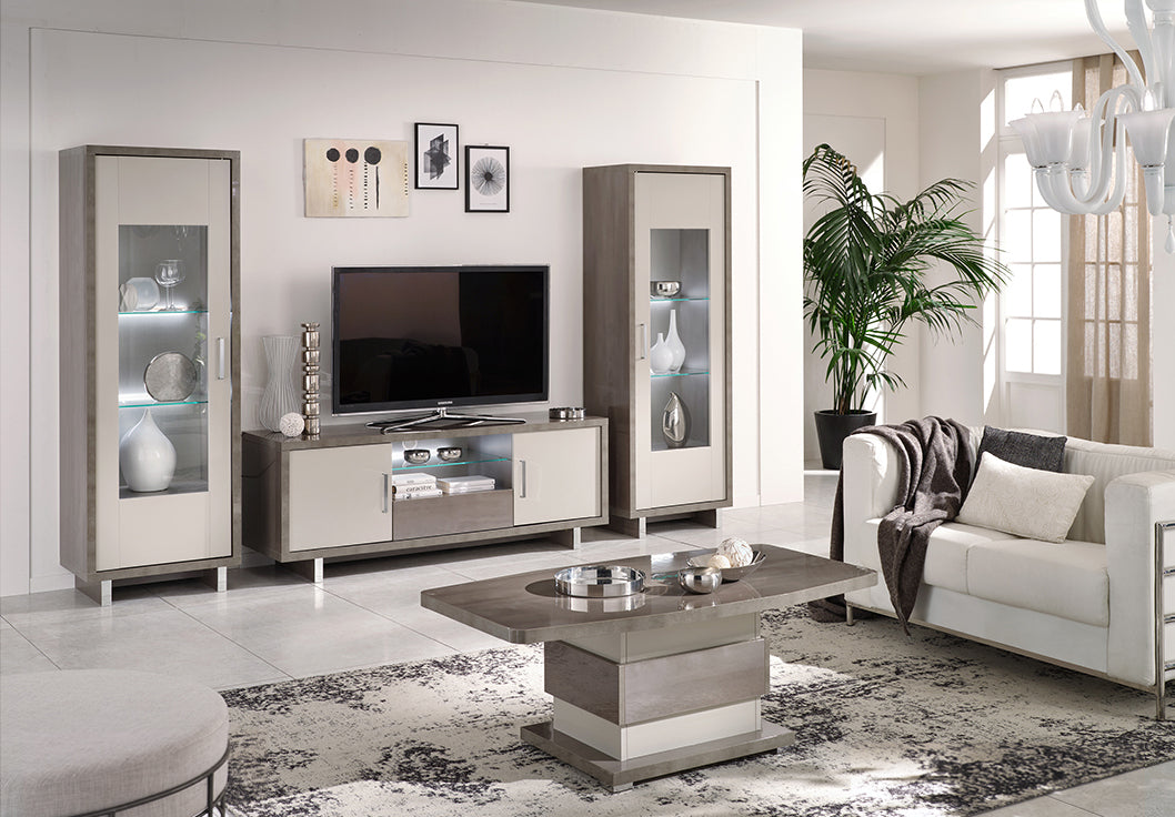 Royal Italian Grey 1 Door Glass Cabinet with Interior LED Light