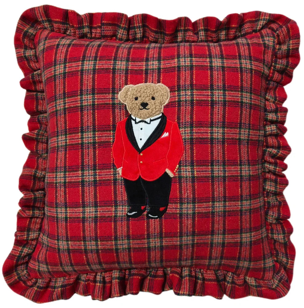 Red Tartan Bear Cushion