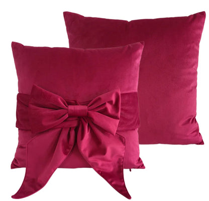 Bow Velvet Cushion Fuchsia