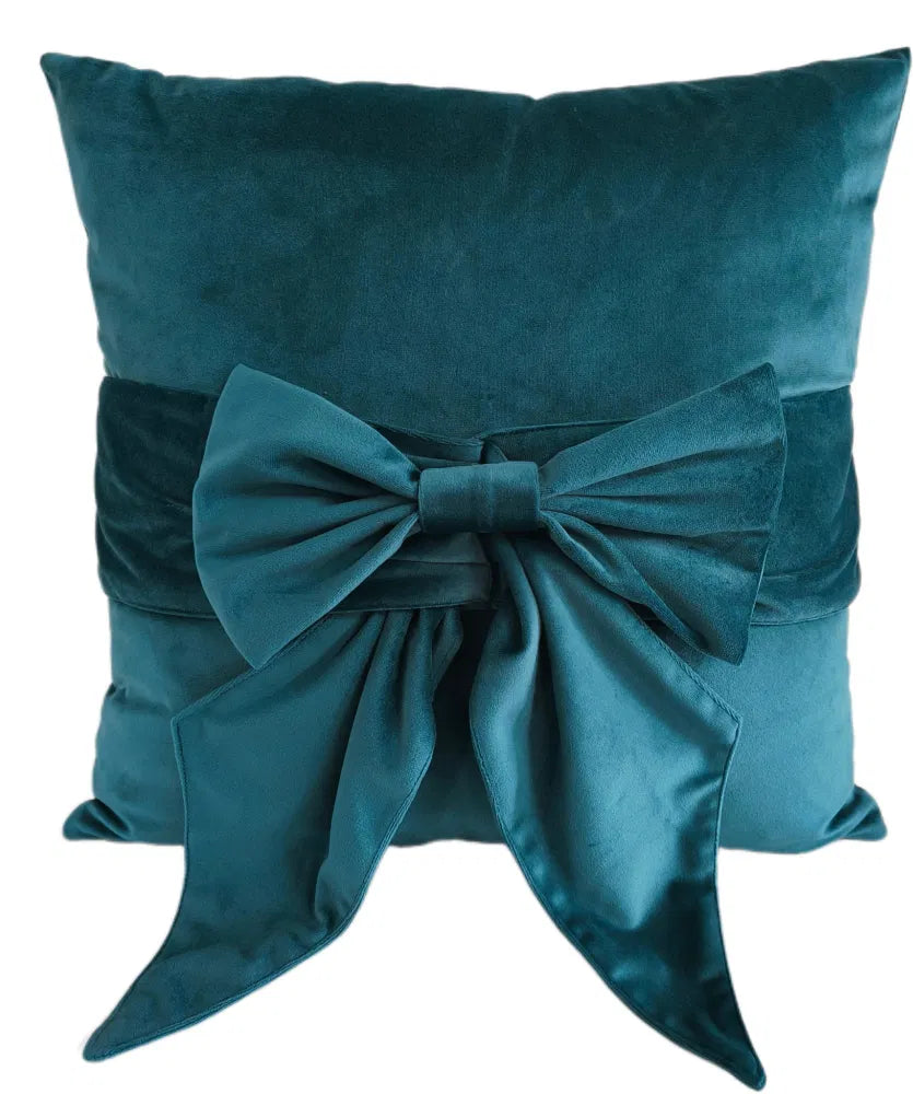 Bow Velvet Cushion Teal