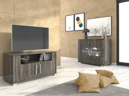 Armony Italian Grey Gloss 2 Door Sideboard with Interior LED Light