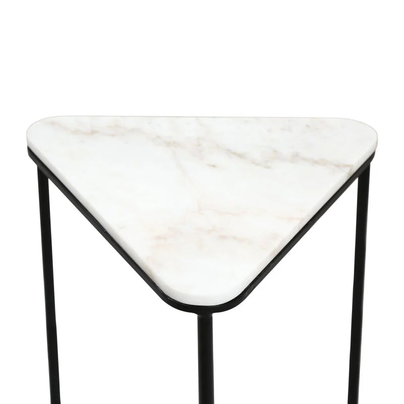 Set of 2 Black Metal Nesting Tables with White Marble Top