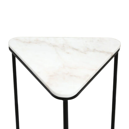 Set of 2 Black Metal Nesting Tables with White Marble Top