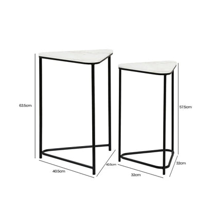 Set of 2 Black Metal Nesting Tables with White Marble Top