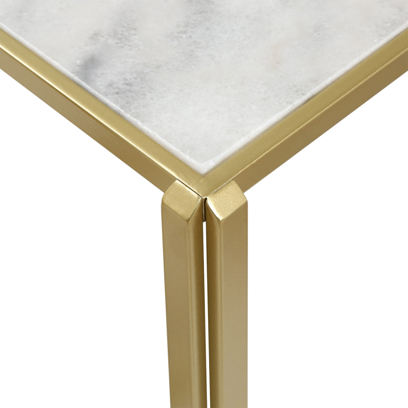 Set of 2 Gold Metal Nesting Table with White Marble Top