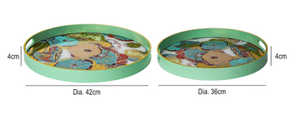Set of 2 Mint Green Flower Round Trays