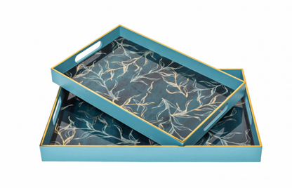 Set of 2 Teal Blue Abstract Design