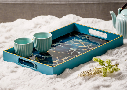 Set of 2 Teal Blue Abstract Design