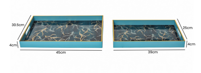 Set of 2 Teal Blue Abstract Design