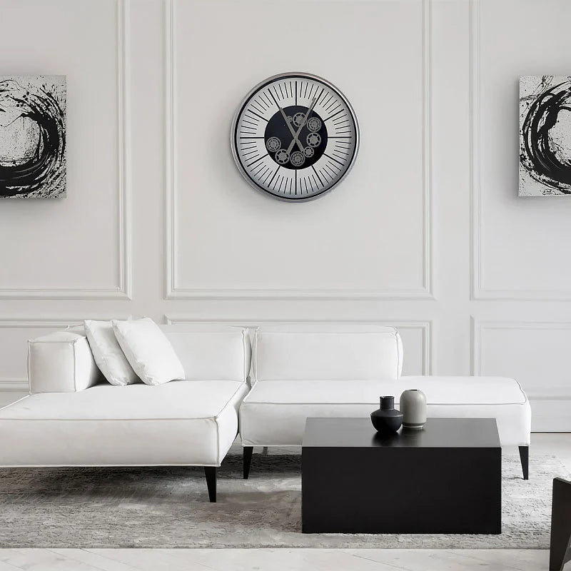 60cm Silver & White Gears Wall Clock
