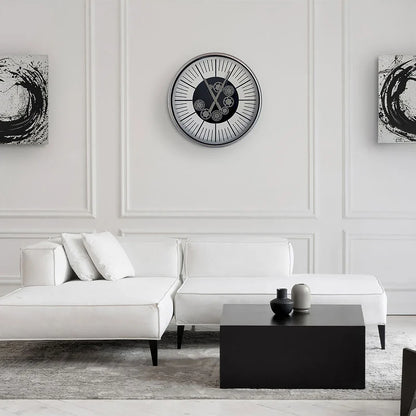 60cm Silver & White Gears Wall Clock