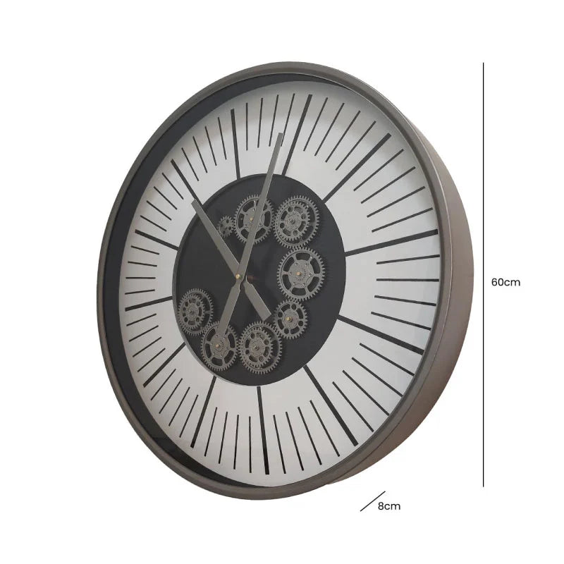 60cm Silver & White Gears Wall Clock