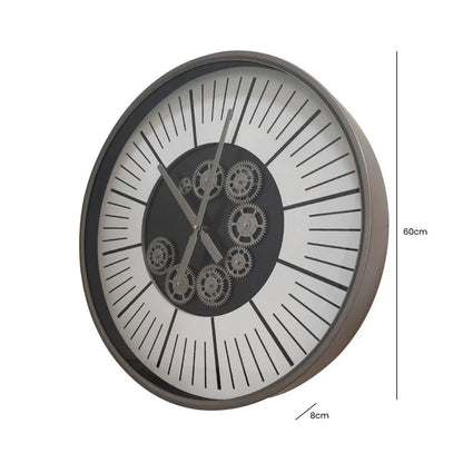 60cm Silver & White Gears Wall Clock