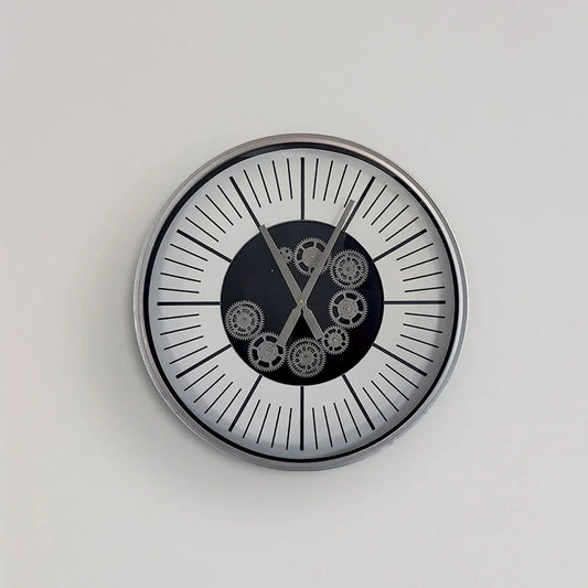 60cm Silver & White Gears Wall Clock