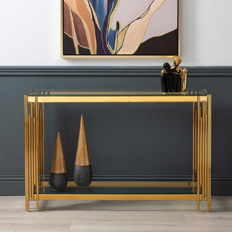 Gold Steel Tubes Console Table