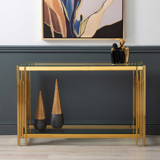 Gold Steel Tubes Console Table