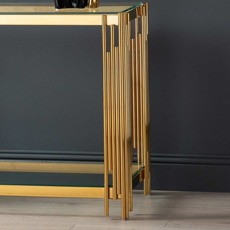 Gold Steel Tubes Console Table