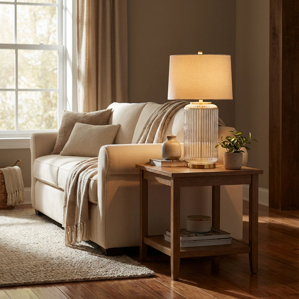 Glass Ribbed Table Lamp