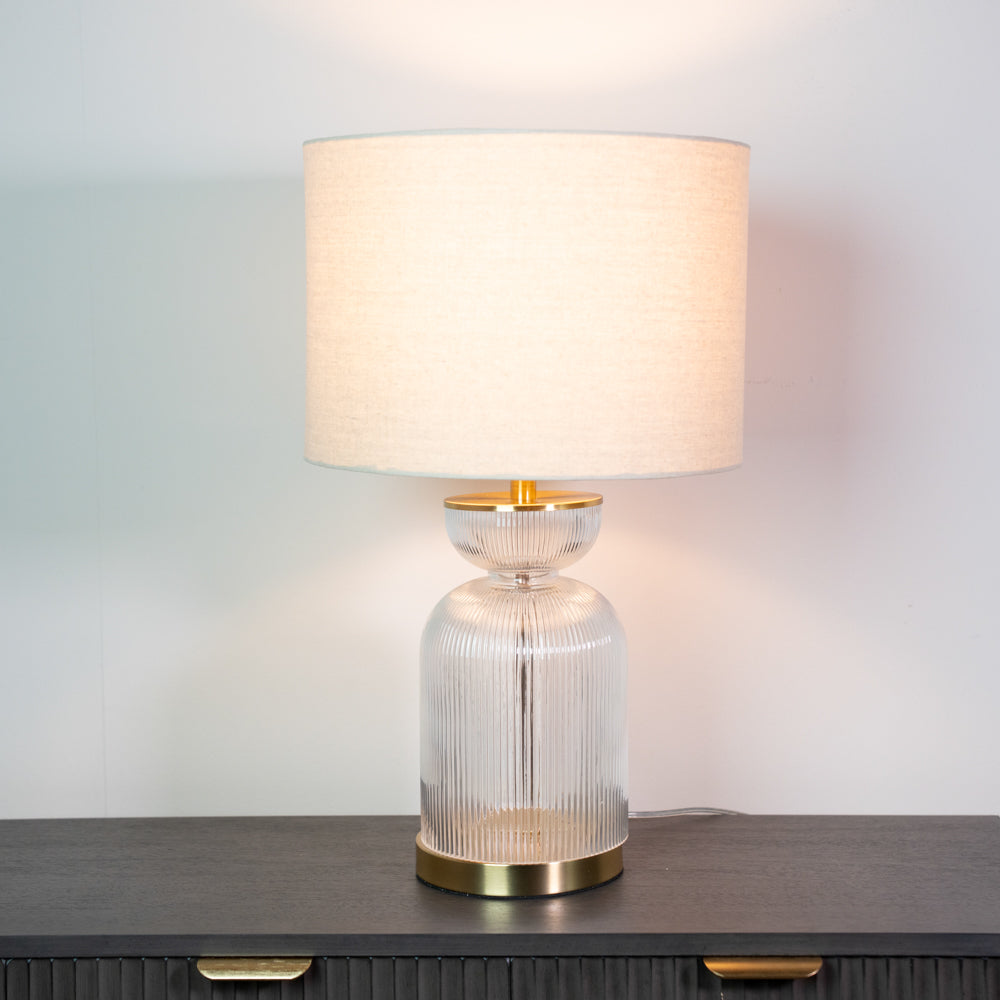 Ribbed Cylinder Glass Table Lamp