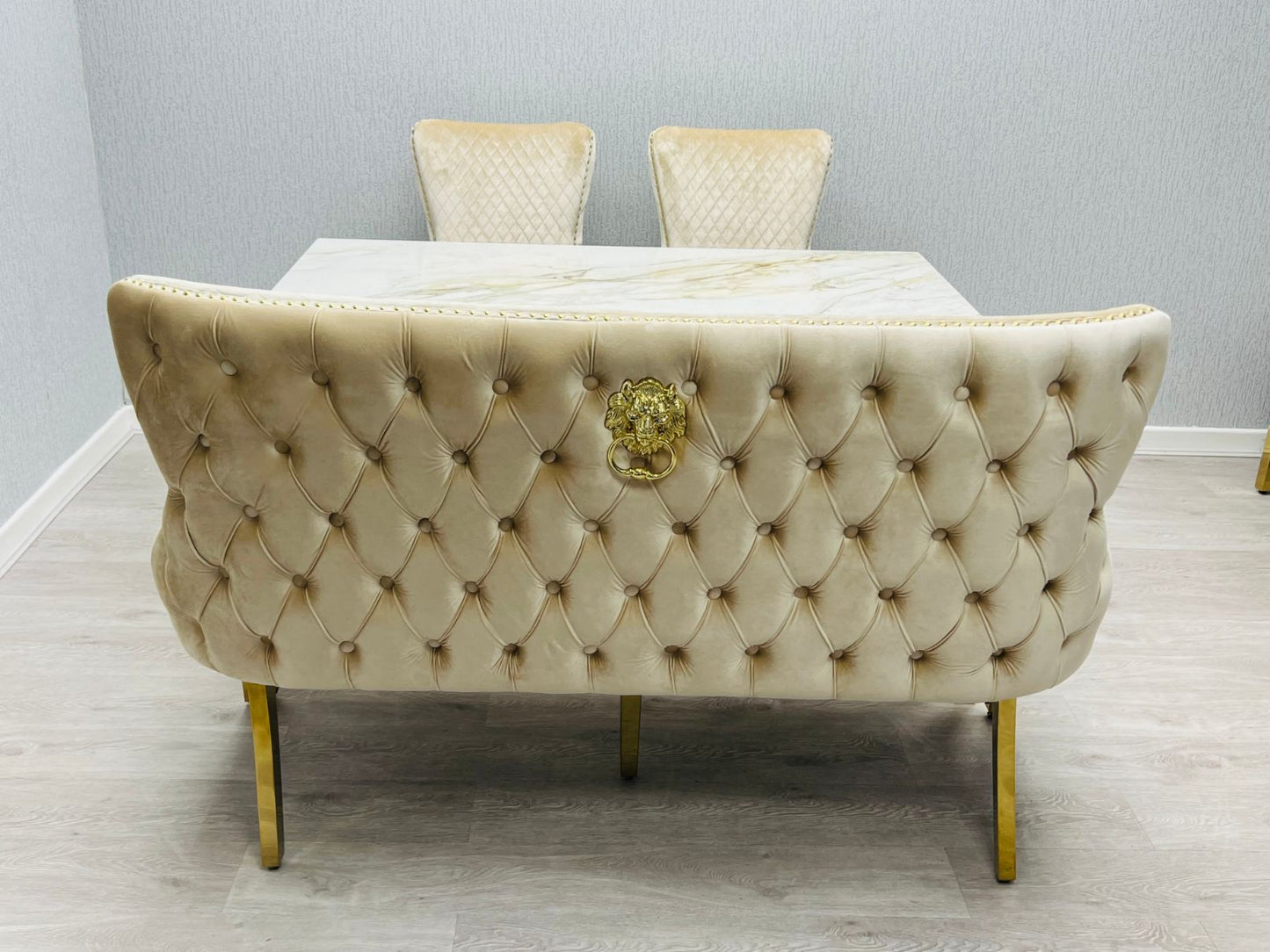 Valentino Cream & Gold Velvet Kitchen Bench
