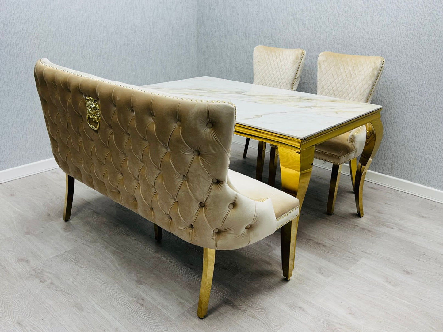 Valentino Cream & Gold Velvet Kitchen Bench