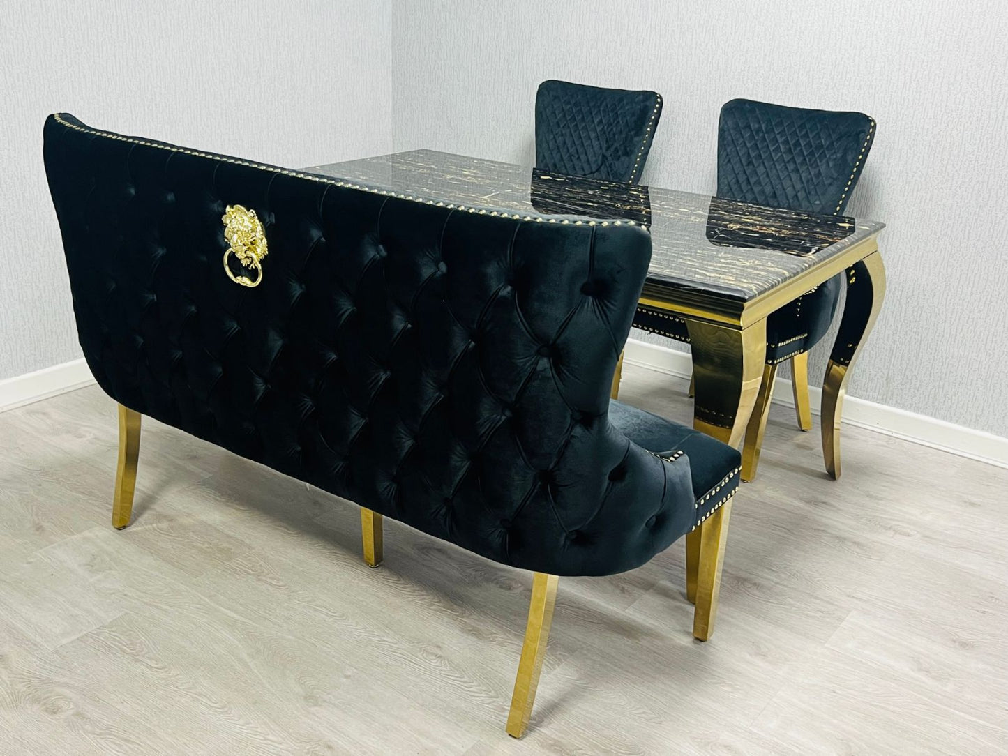 Valentino Black & Gold Velvet Kitchen Bench