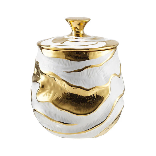 White and Gold Ripples Ceramic Ginger Jar