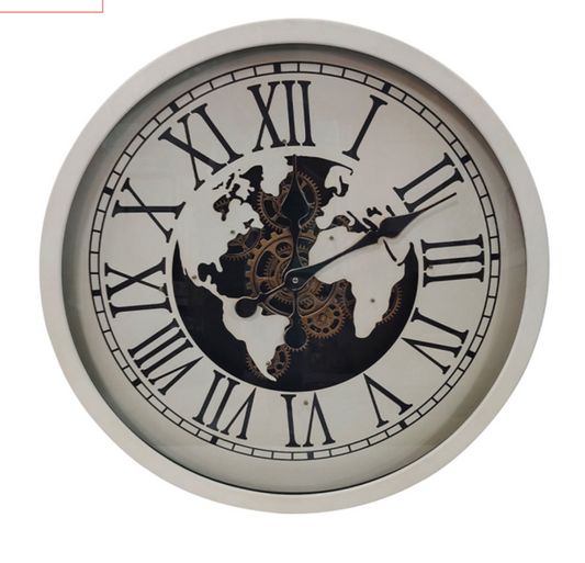58cm White Gears Wall Clock