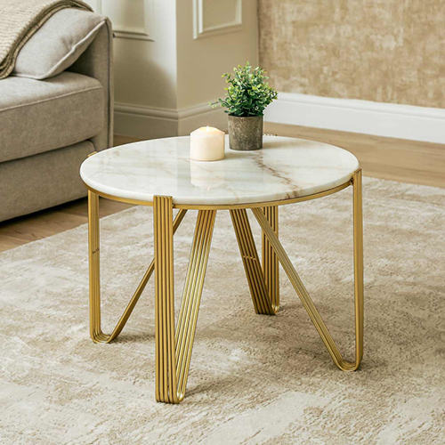 Yohan White Marble Coffee Table with Gold Metal Legs