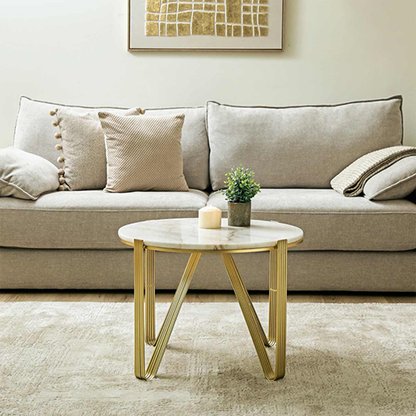 Yohan White Marble Coffee Table with Gold Metal Legs