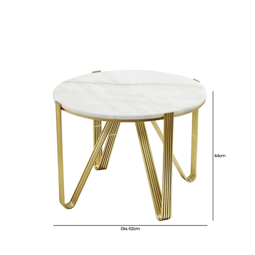 Yohan White Marble Coffee Table with Gold Metal Legs