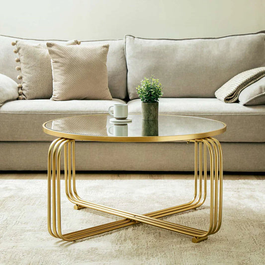 Yuan Gold Metal Coffee Table with Mirror Top