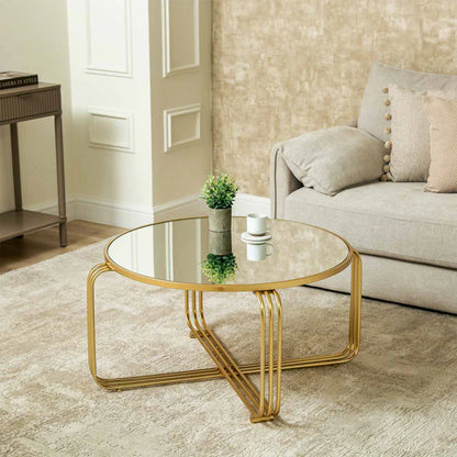 Yuan Gold Metal Coffee Table with Mirror Top