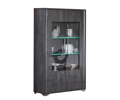 Armony Italian 2 Door Grey Gloss Glass LED Display Cabinet