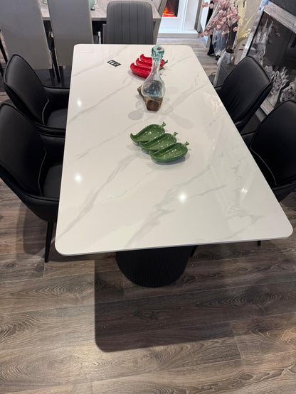 Misty White Sintered Stone Dining Table With 6 Black Palermo Chairs