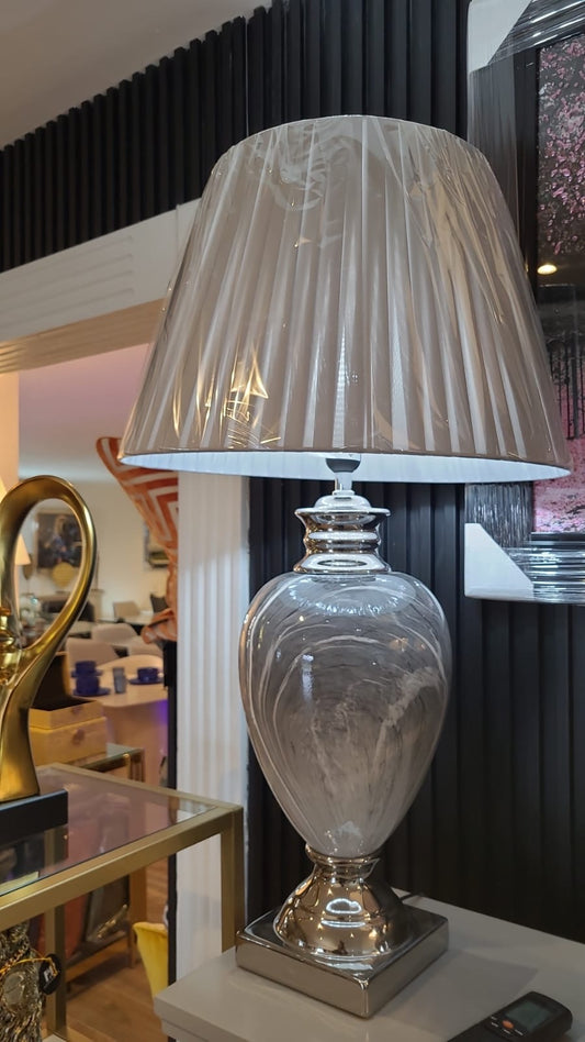Grey Marble Table Lamp with Grey Linen Shade