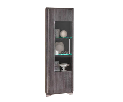 Armony Italian 1 Door Grey Gloss Glass LED Display Cabinet
