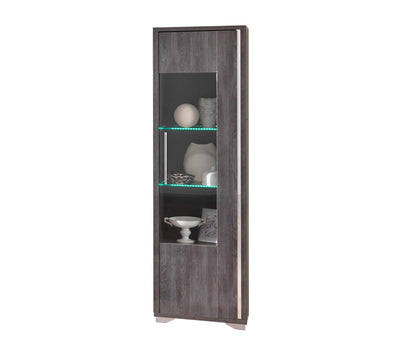 Armony Italian 1 Door Grey Gloss Glass LED Display Cabinet