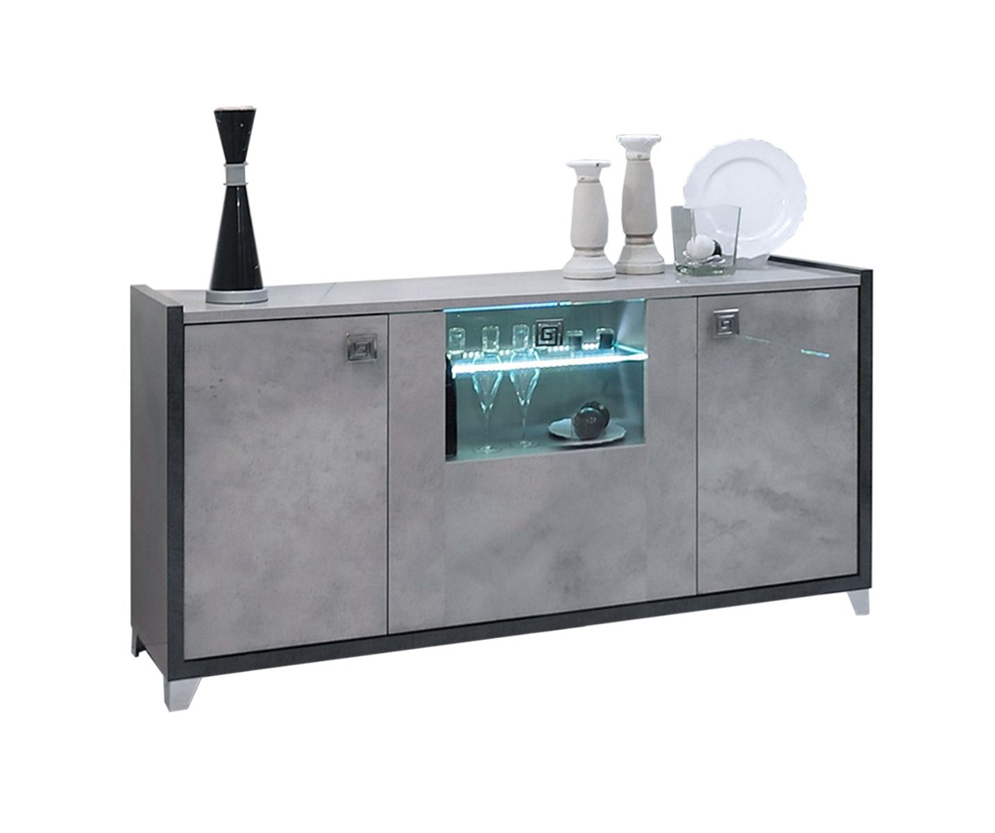 Hilton Italian Grey Gloss 3 Door Sideboard with Interior LED Light