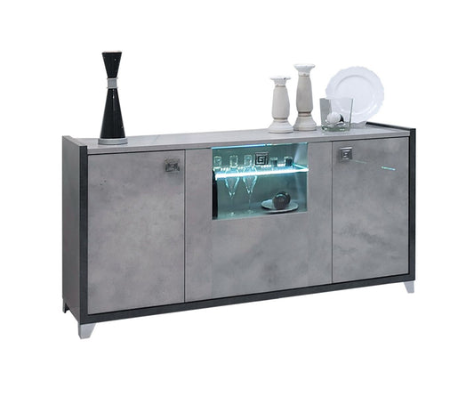 Hilton Italian Grey Gloss 3 Door Sideboard with Interior LED Light